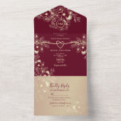 Romantische Bourgogne Goud Bloemen Bruiloft All In One Uitnodiging (Binnen)