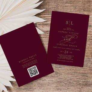 Romantische Bourgogne Monogram QR Code Achterkant Kaart