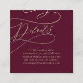 Romantische Bourgogne QR Code Bruiloft Details Informatiekaartje (Voorkant)