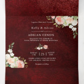 Romantische Bourgondië Blush Roze Bloemen bruiloft Drieluik Uitnodiging (Binnenkant midden)