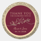 Romantische Bourgondische bruiloft Dank u Ronde Sticker (Voorkant)