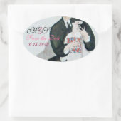 ROMANTISCHE BRIDE- EN GROOMBESPARINGSDATUM OVALE M OVALE STICKER (Tas)