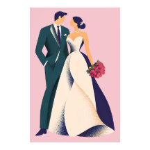 Romantische bruid & bruidegom illustratieposter