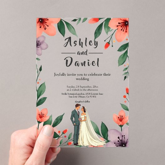 Romantische bruid en bruidegom bloementuin bruilof acryl uitnodigingen (Insitu (Draagbaar))