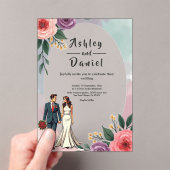 Romantische bruid en bruidegom Waterverf bloemenbr Acryl Uitnodigingen (Insitu (Draagbaar))