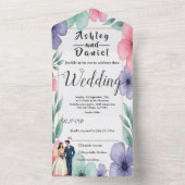 Romantische bruid en bruidegom Waterverf bloemenbr All In One Uitnodiging (Binnen)