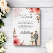 Romantische bruid en bruidegom Waterverf bloemenbr Informatiekaartje