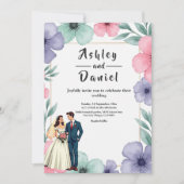 Romantische bruid en bruidegom Waterverf bloemenbr Kaart (Voorkant)