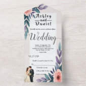Romantische bruid en bruidegom zomer bloemenbruilo all in one uitnodiging (Binnen)