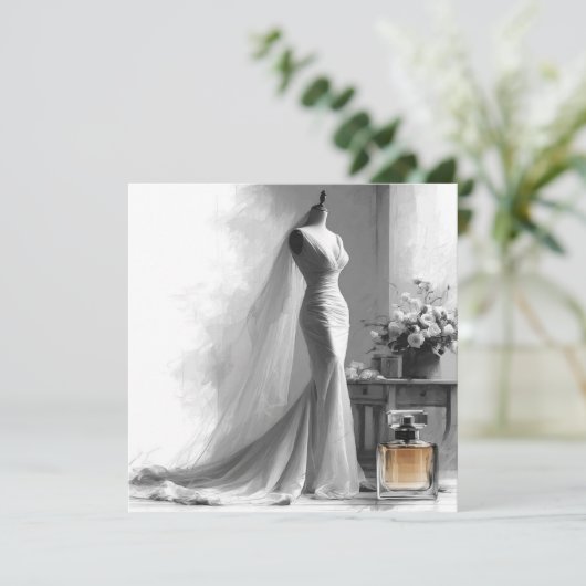 Romantische bruidsschets bruiloft uitnodiging (Staand voorkant)