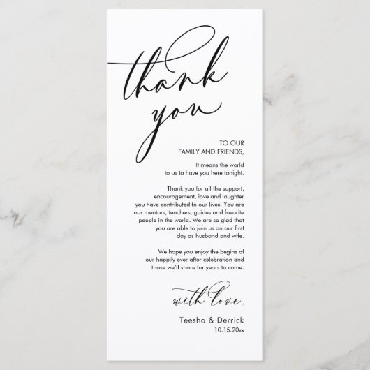 Romantische bruiloft Dank u plaats instelling Kaar Programma (Voorkant)