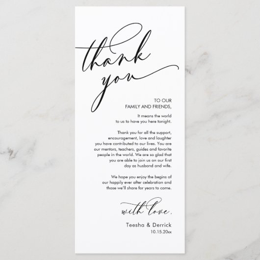 Romantische bruiloft Dank u plaats instelling Kaar Programma (Voorkant)