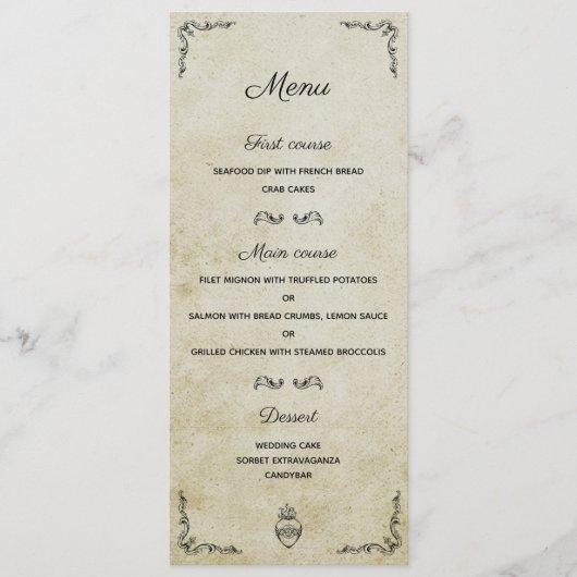 romantische bruiloft menukaart (Voorkant)