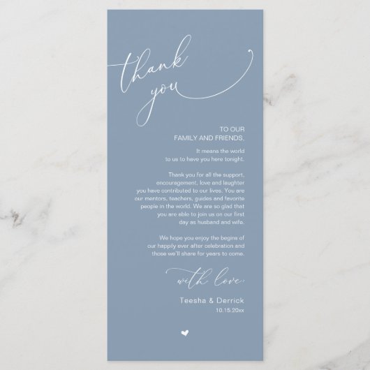 Romantische bruiloft plaats instelling dank u kaar programma (Voorkant)