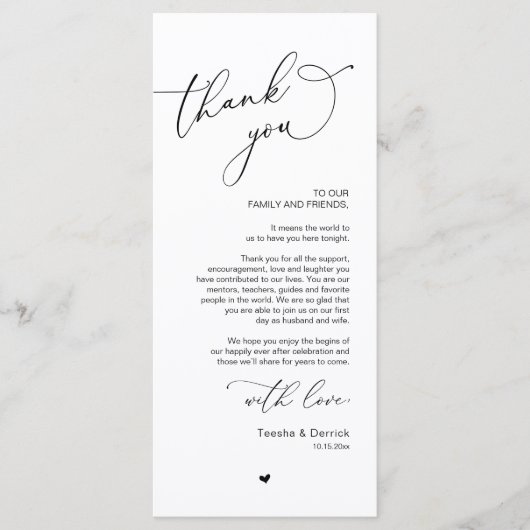 Romantische bruiloft plaats instelling dank u kaar programma (Voorkant)