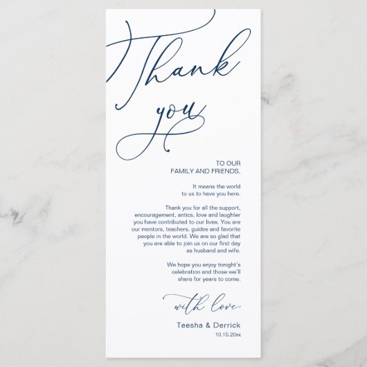 Romantische bruiloft plaats instelling dank u kaar programma (Voorkant)