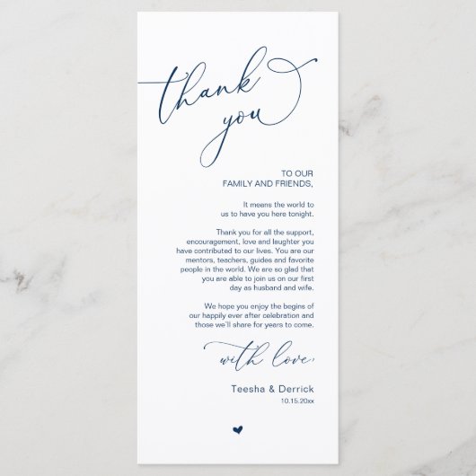 Romantische bruiloft plaats instelling dank u kaar programma (Voorkant)