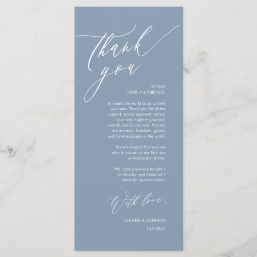 Romantische bruiloft plaats instelling dank u kaar programma (Voorkant)