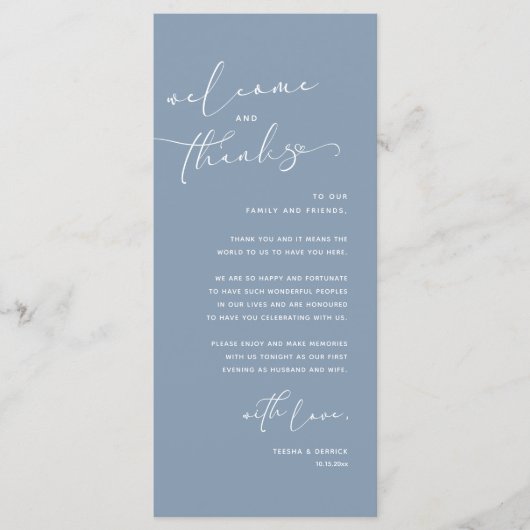 Romantische bruiloft plaats instelling dank u kaar programma (Voorkant)