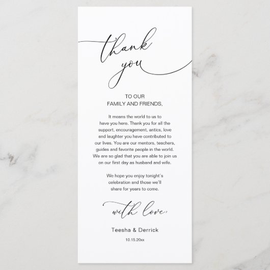 Romantische bruiloft plaats instelling dank u kaar programma (Voorkant)
