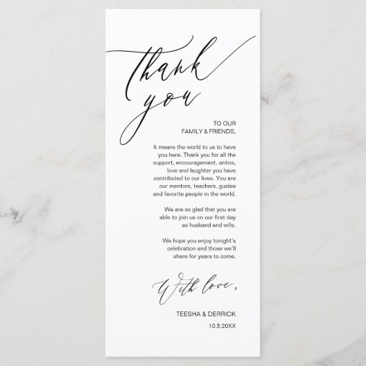 Romantische bruiloft plaats instelling dank u kaar programma (Voorkant)