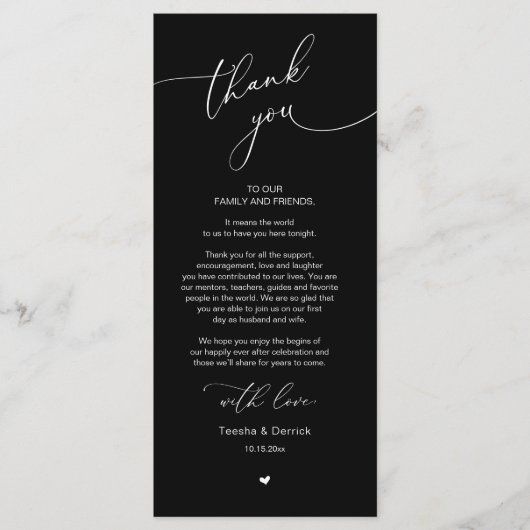 Romantische bruiloft plaats instelling dank u kaar programma (Voorkant)