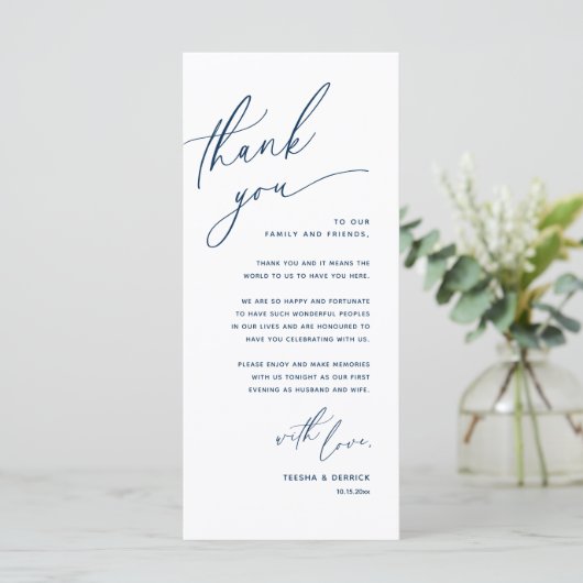 Romantische bruiloft plaats instelling dank u kaar programma (Staand voorkant)