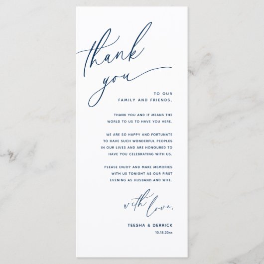 Romantische bruiloft plaats instelling dank u kaar programma (Voorkant)