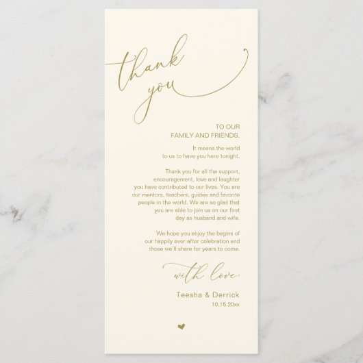 Romantische bruiloft plaats instelling dank u kaar programma (Voorkant)