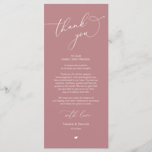 Romantische bruiloft plaats instelling dank u kaar programma (Voorkant)