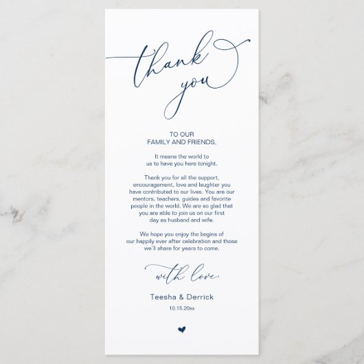 Romantische bruiloft plaats instelling dank u kaar programma (Voorkant)