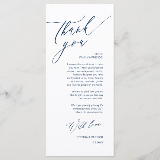 Romantische bruiloft plaats instelling dank u kaar programma (Voorkant)