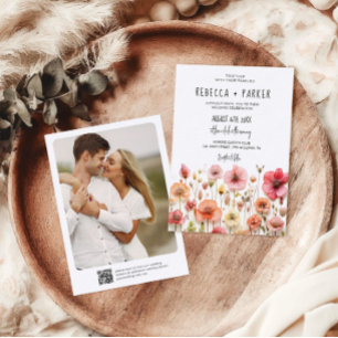 Romantische bruiloft qr code RSVP op rug Kaart