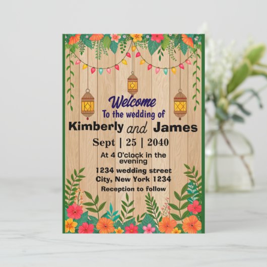 Romantische bruiloft uitnodiging (Staand voorkant)