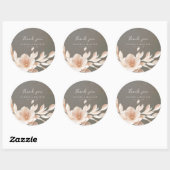 Romantische bruine roze bloemige trouwkaart bedank ronde sticker (Vel)