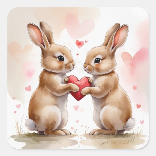 Romantische Bunny Kaart Vierkante Sticker (Voorkant)