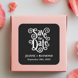 Romantische Calligrafie Zwarte Trouwkaart Save the Vierkante Sticker
