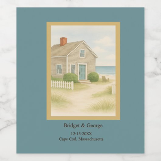 Romantische Cape Cod Kustbestemming Trouwen Wijn Etiket (Enkel label)