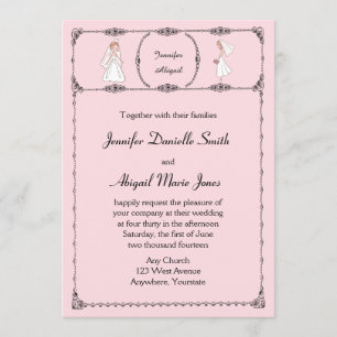 Romantische Cartoon Brides Blush Wedding Kaart
