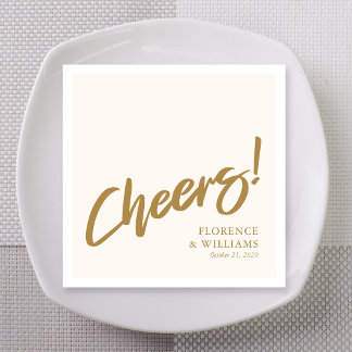 Romantische Champagne Kwast Lettering Proost Bruil Servet