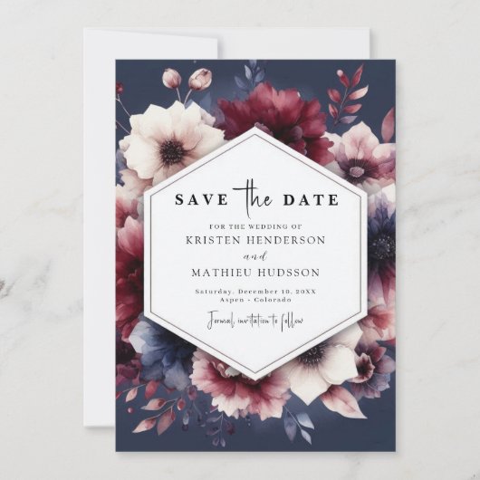 Romantische Chic Bourgondische bruiloft Save The Date (Voorkant)