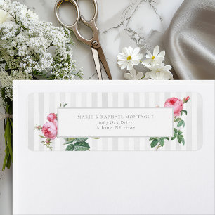 Romantische chic Franse roos botanische bruiloft Etiket