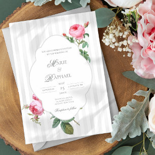 Romantische chic Franse roos botanische bruiloft Kaart