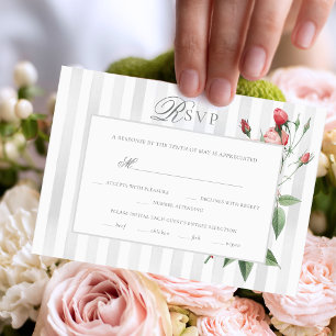 Romantische chic Franse roos botanische bruiloft RSVP Kaartje