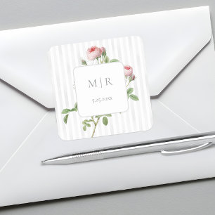 Romantische chic Franse roos botanische bruiloft Vierkante Sticker
