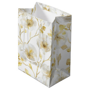 Romantische Chic Goud Witte Bloemrijke Bruids-Show Medium Cadeauzakje