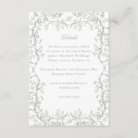 Romantische Chinoiserie Antiek Sage Green Wedding Informatiekaartje (Voorkant)