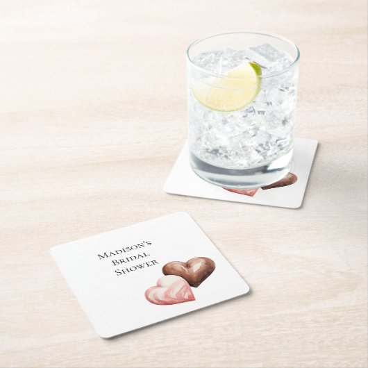 Romantische Chocolade Aardbei Harten Bruidsdouche Vierkante Kartonnen Onderzetter (Insitu)