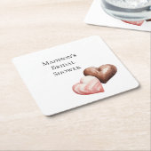 Romantische Chocolade Aardbei Harten Bruidsdouche Vierkante Kartonnen Onderzetter (Schuin)