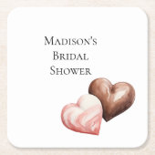 Romantische Chocolade Aardbei Harten Bruidsdouche Vierkante Kartonnen Onderzetter (Voorkant)